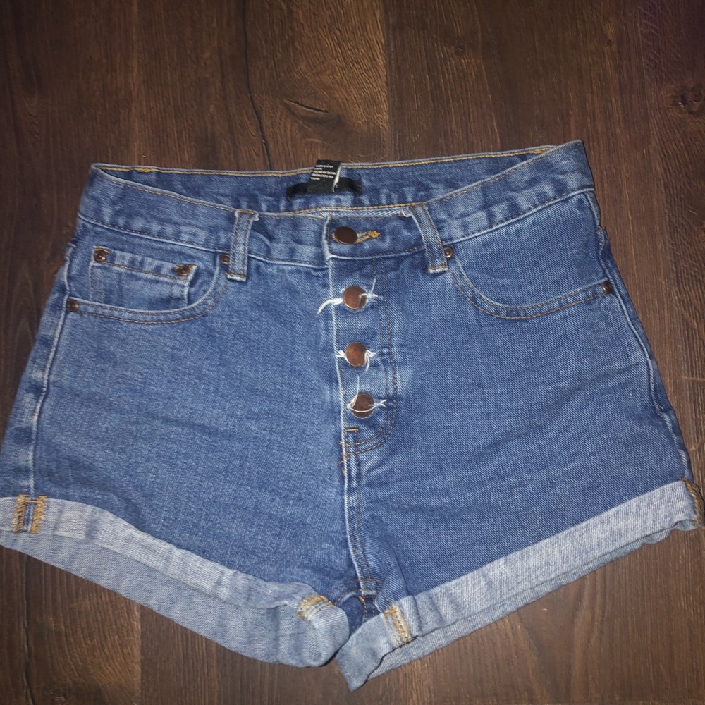 Dark blue high waisted jean shorts